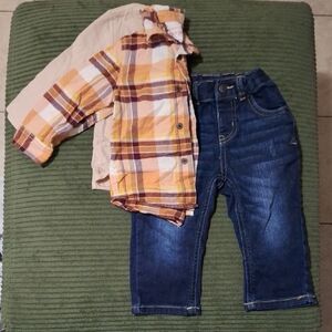 Plaid Shirt and Denim Jeans Set